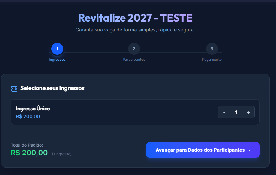 Print Tela Seleção de Ingressos
