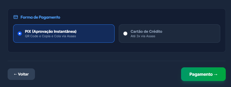 Print Tela Seleção de Pagamento